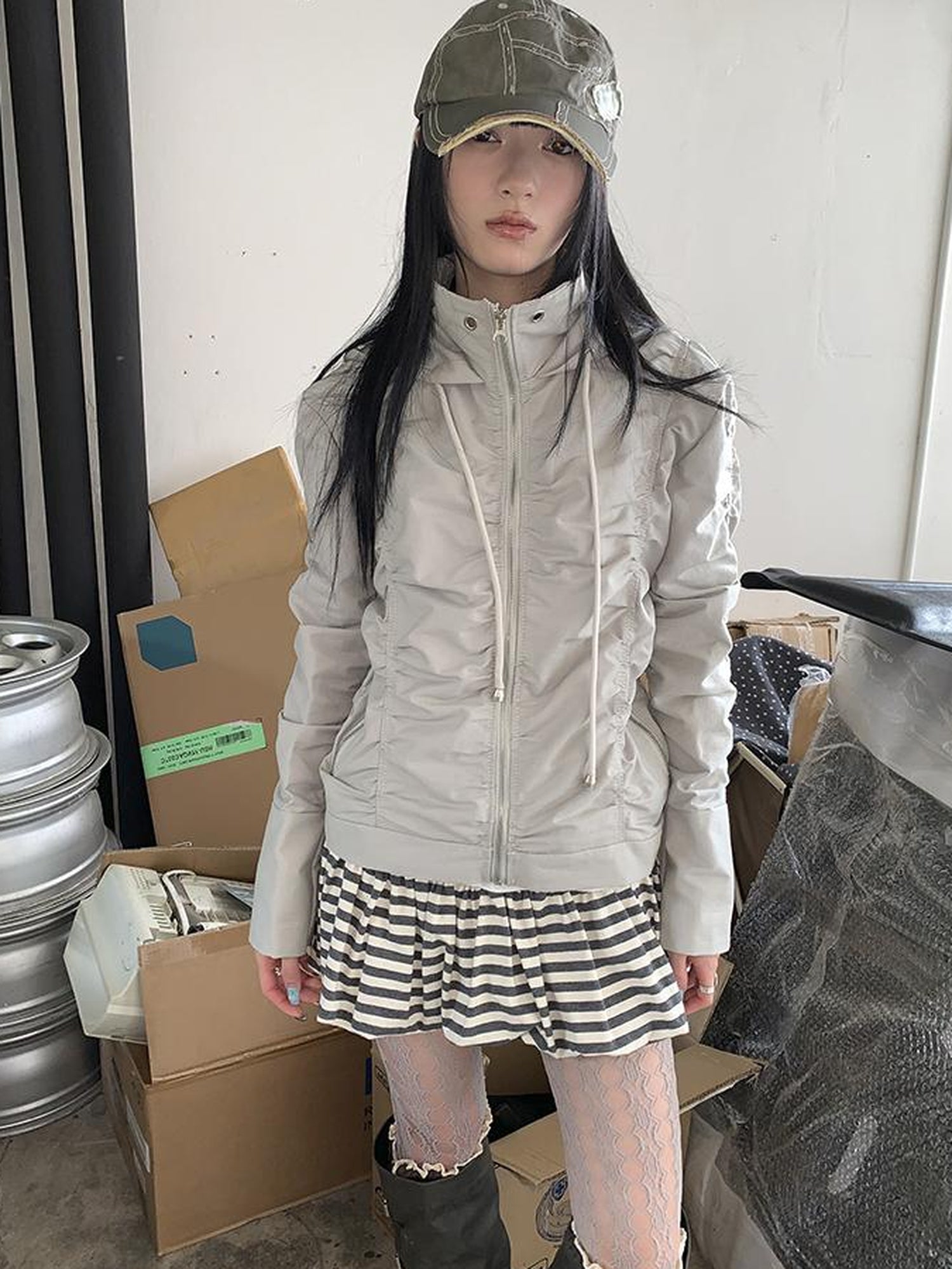 ang project Functional Grey Hooded Wrinkle Resistant Outdoor Jacket