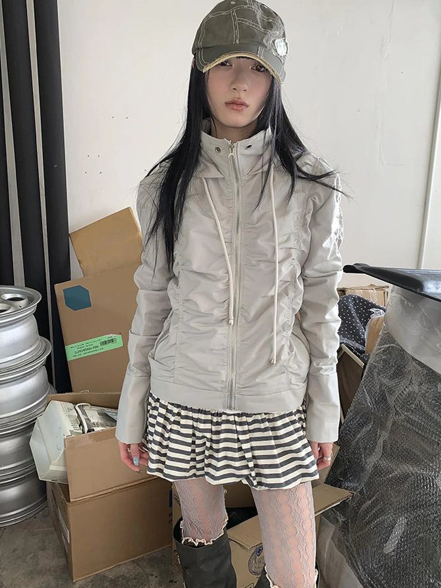 Functional Grey Hooded Wrinkle Resistant Outdoor Jacket