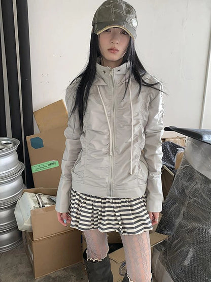 Functional Grey Hooded Wrinkle Resistant Outdoor Jacket