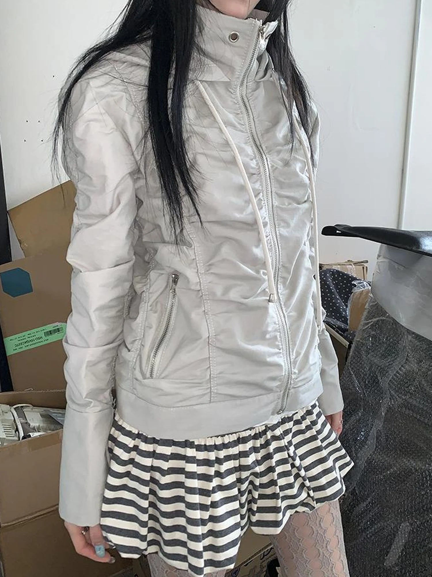 Functional Grey Hooded Wrinkle Resistant Outdoor Jacket