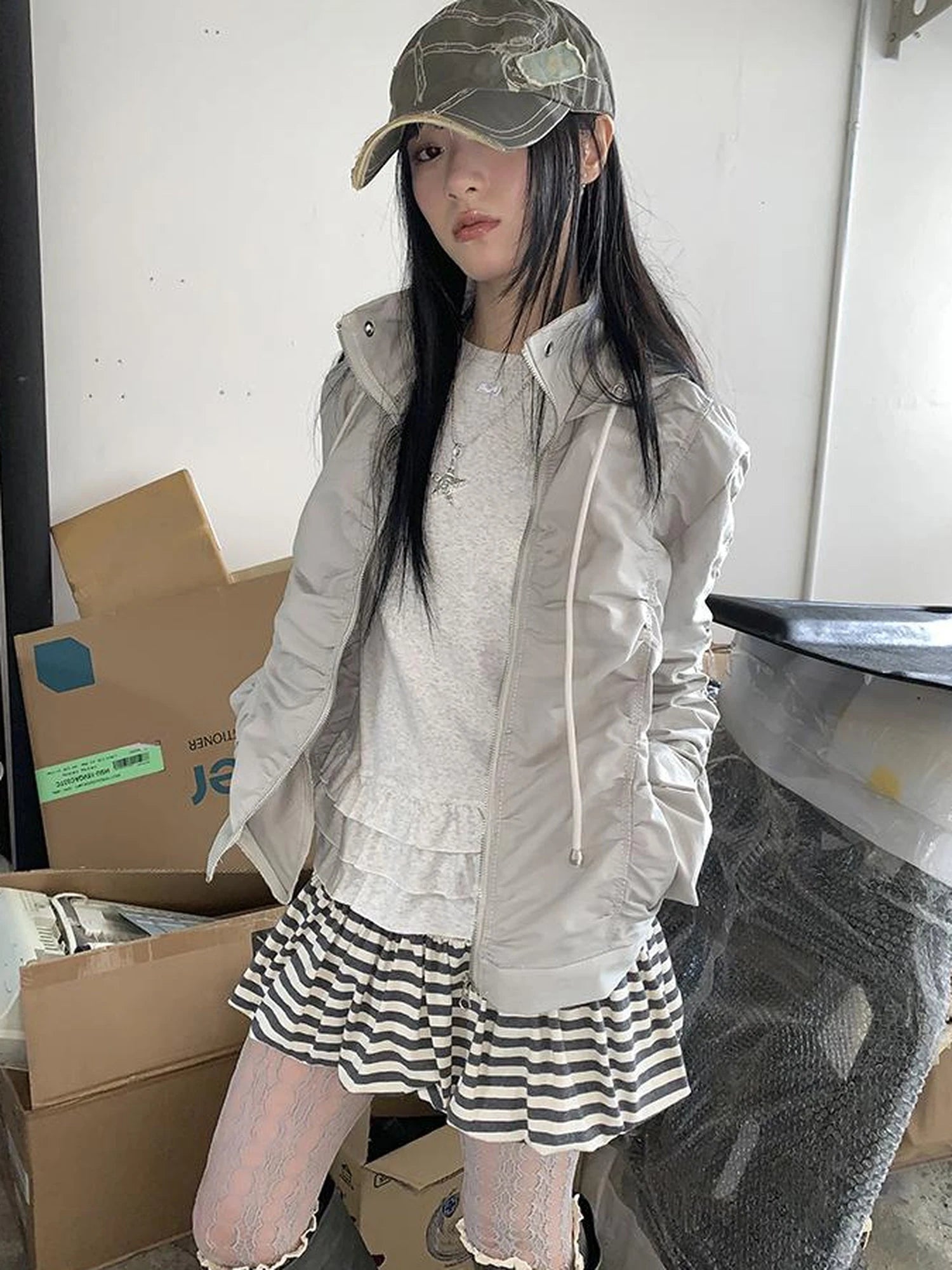 Functional Grey Hooded Wrinkle Resistant Outdoor Jacket