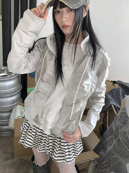 Functional Grey Hooded Wrinkle Resistant Outdoor Jacket