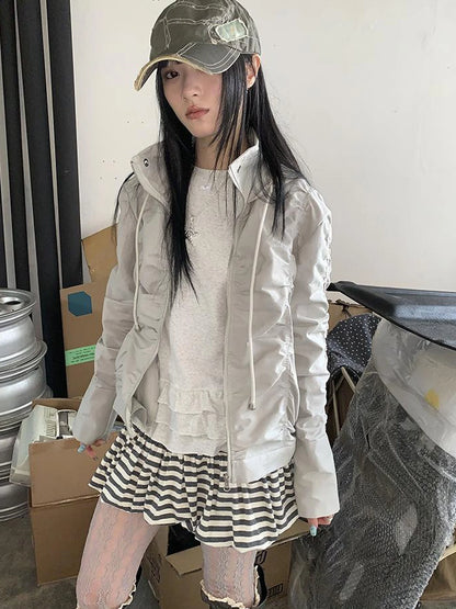 Functional Grey Hooded Wrinkle Resistant Outdoor Jacket