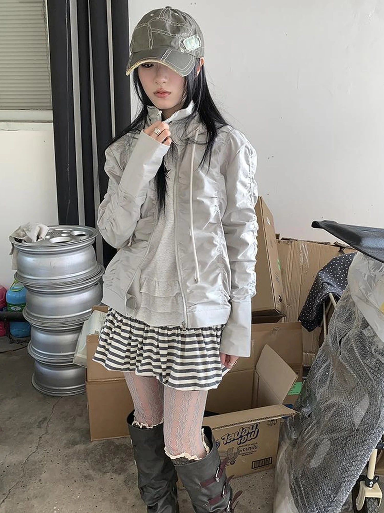 Functional Grey Hooded Wrinkle Resistant Outdoor Jacket