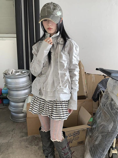 Functional Grey Hooded Wrinkle Resistant Outdoor Jacket