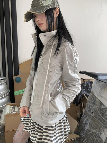 ang project Functional Grey Hooded Wrinkle Resistant Outdoor Jacket