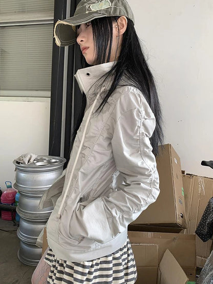 Functional Grey Hooded Wrinkle Resistant Outdoor Jacket