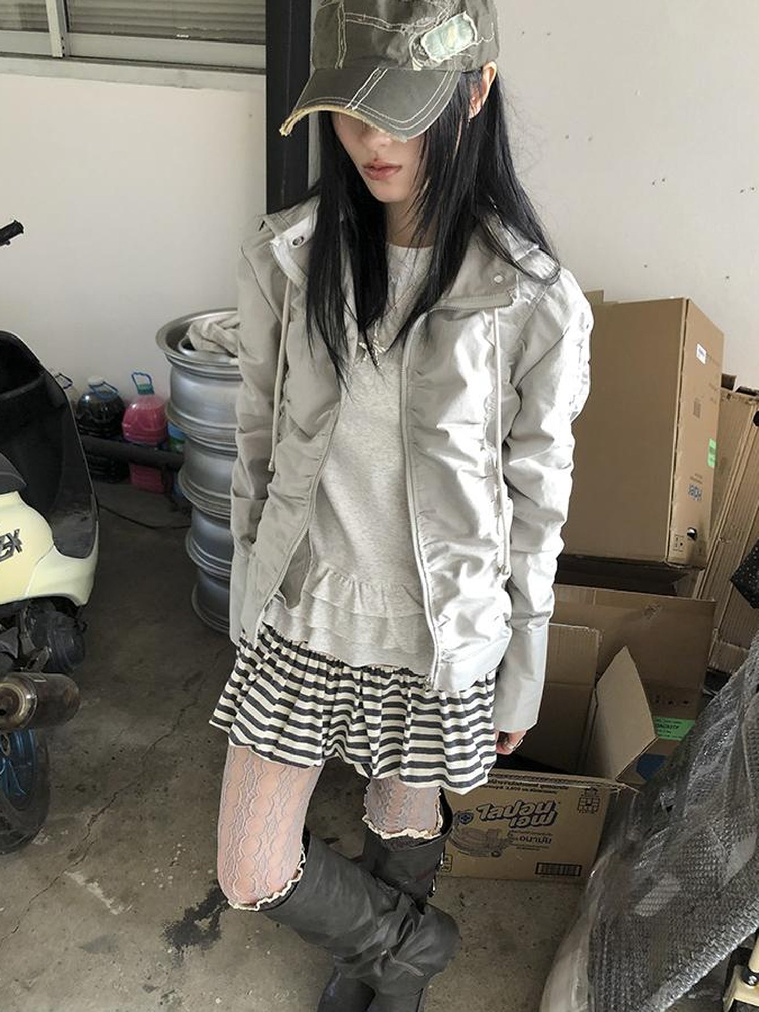 ang project Functional Grey Hooded Wrinkle Resistant Outdoor Jacket