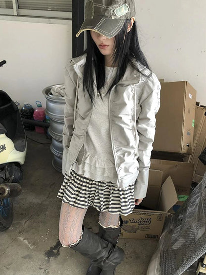 Functional Grey Hooded Wrinkle Resistant Outdoor Jacket