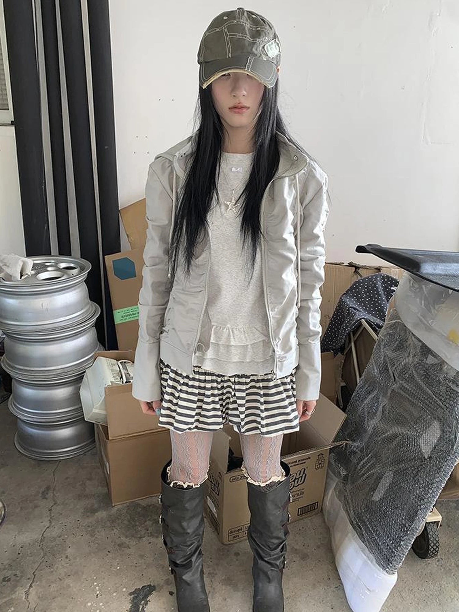 Functional Grey Hooded Wrinkle Resistant Outdoor Jacket