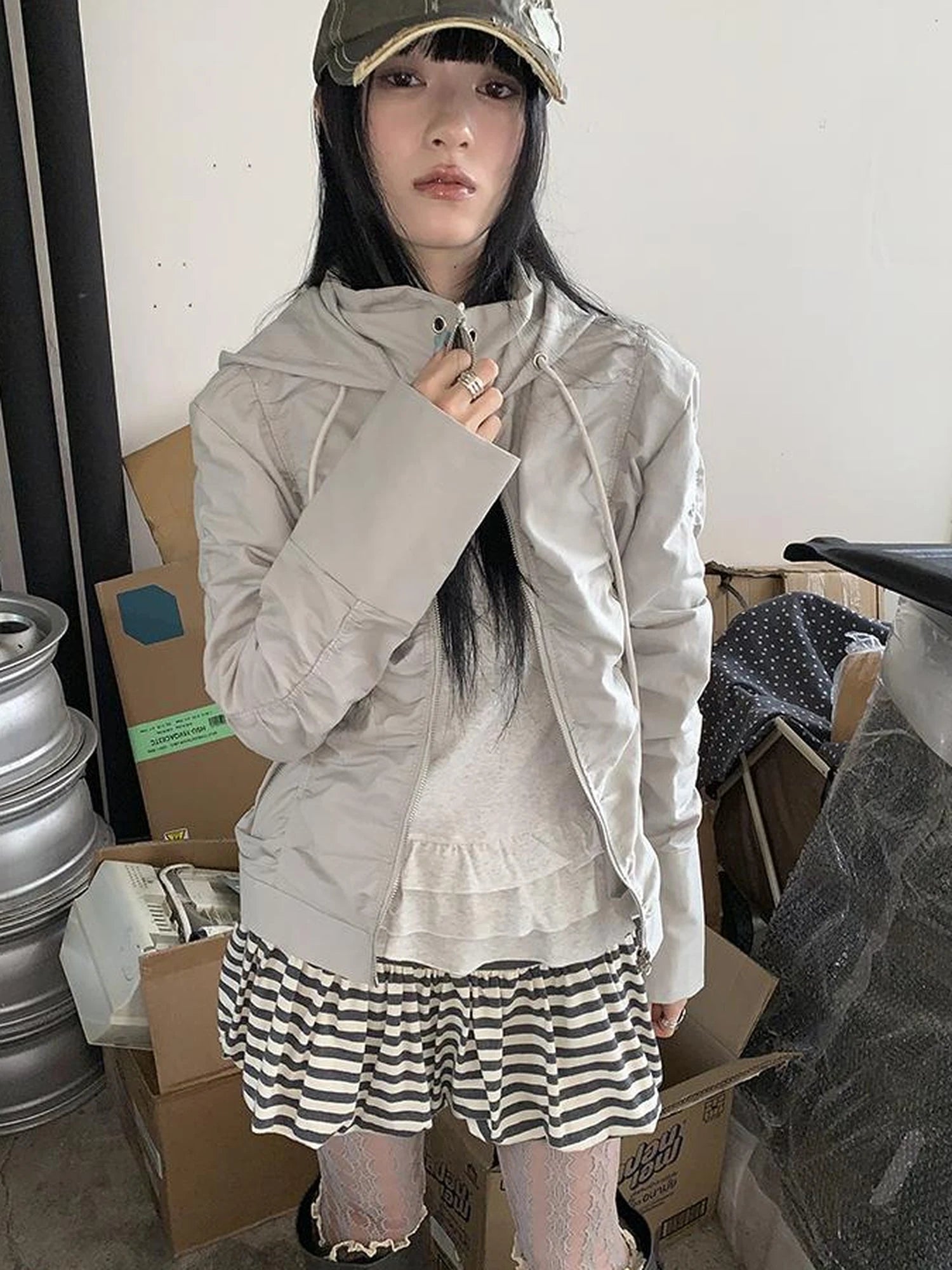 Functional Grey Hooded Wrinkle Resistant Outdoor Jacket