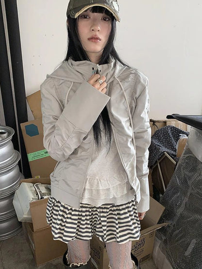 Functional Grey Hooded Wrinkle Resistant Outdoor Jacket