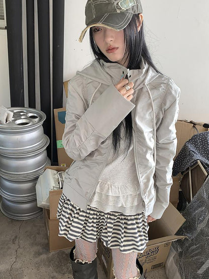 ang project Functional Grey Hooded Wrinkle Resistant Outdoor Jacket