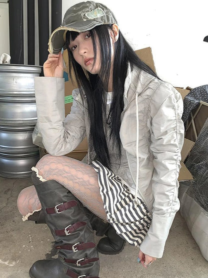 Functional Grey Hooded Wrinkle Resistant Outdoor Jacket