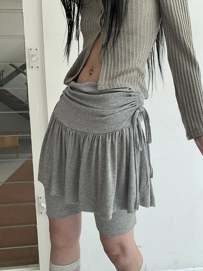 ang project Functional Sporty Layered Drawstring Waist Short Skirt
