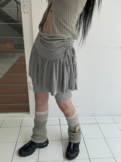 ang project Functional Sporty Layered Drawstring Waist Short Skirt