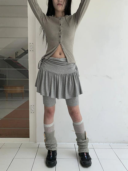 Functional Sporty Layered Drawstring Waist Short Skirt