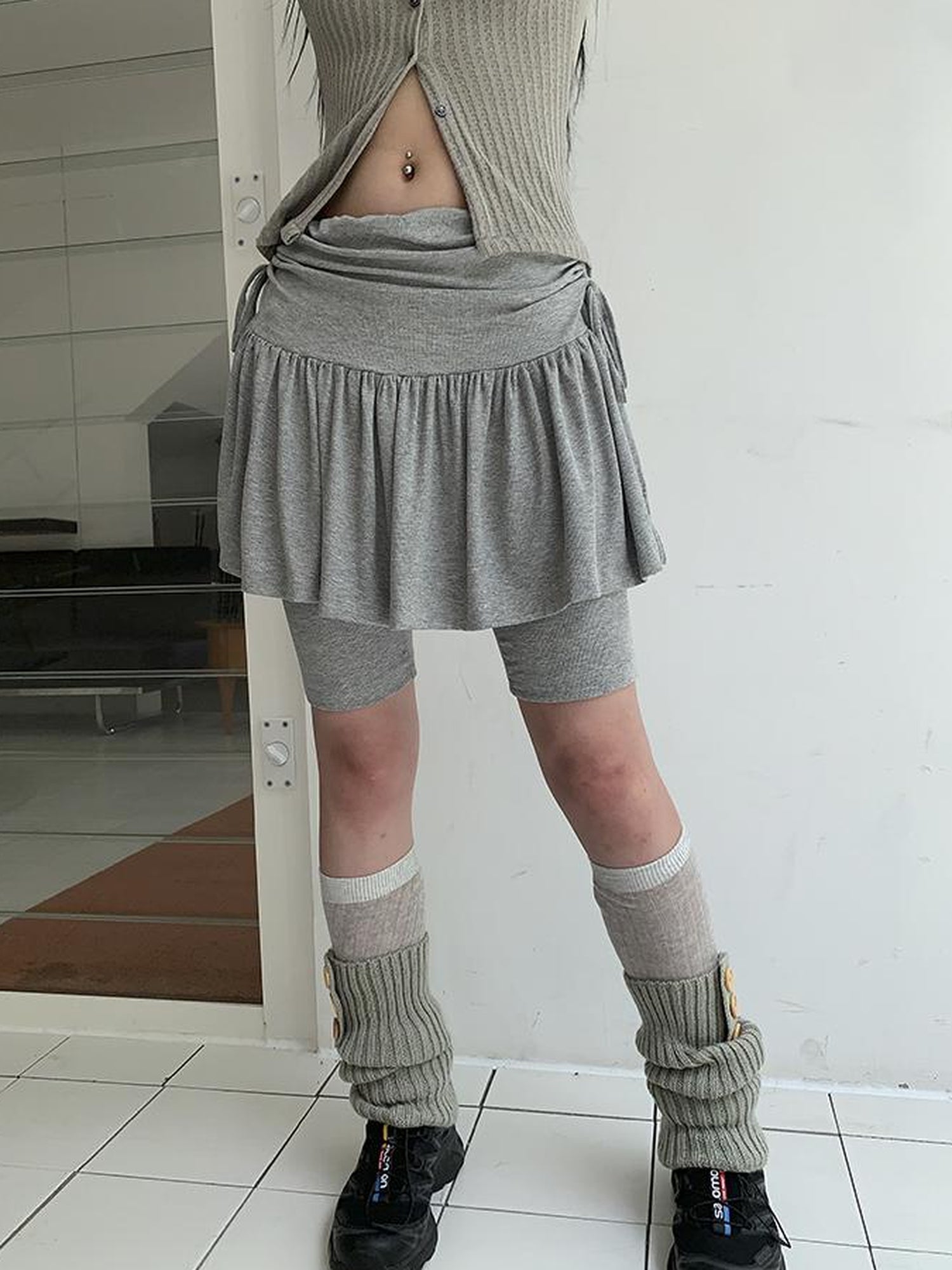 ang project Functional Sporty Layered Drawstring Waist Short Skirt