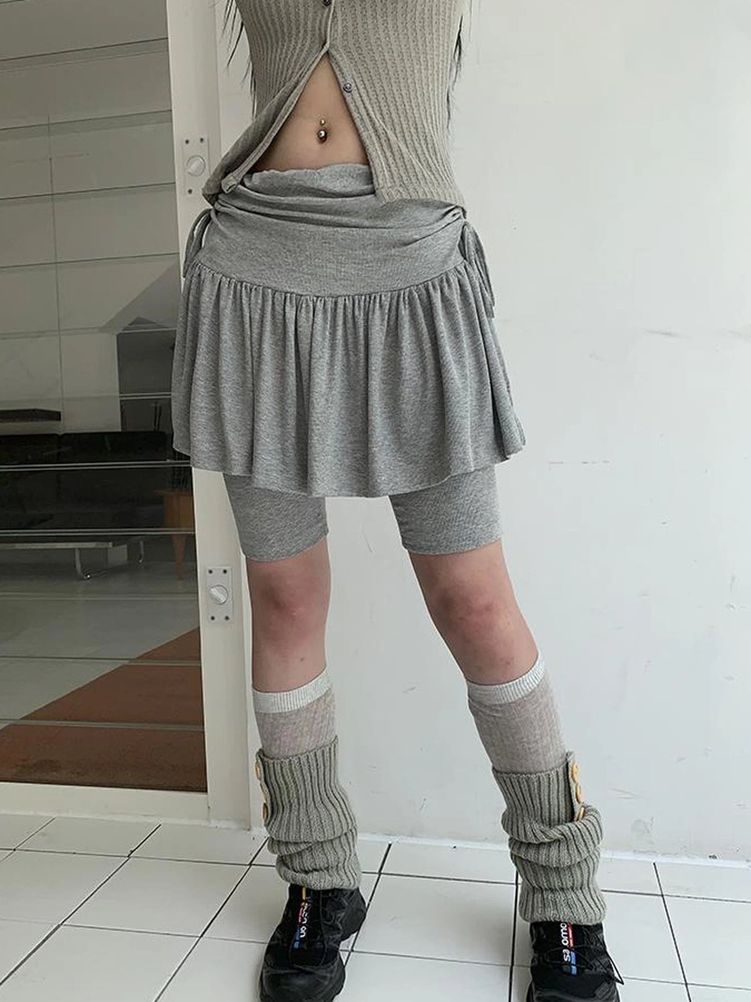 Functional Sporty Layered Drawstring Waist Short Skirt