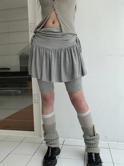 Functional Sporty Layered Drawstring Waist Short Skirt