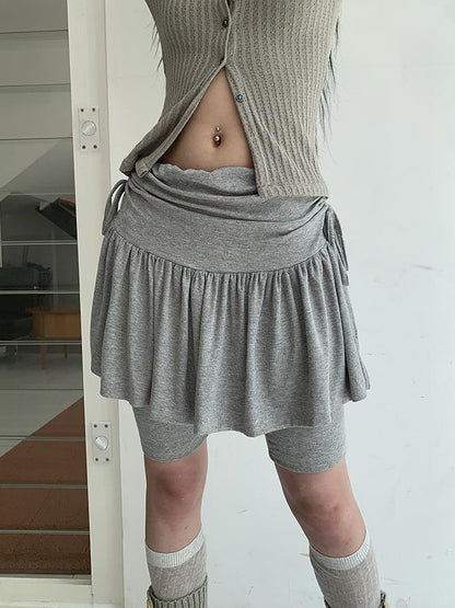ang project Functional Sporty Layered Drawstring Waist Short Skirt