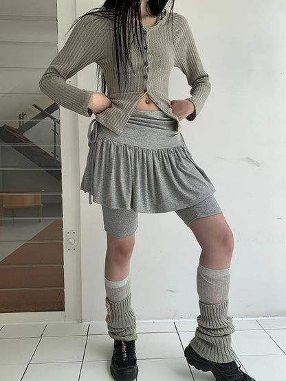 Functional Sporty Layered Drawstring Waist Short Skirt