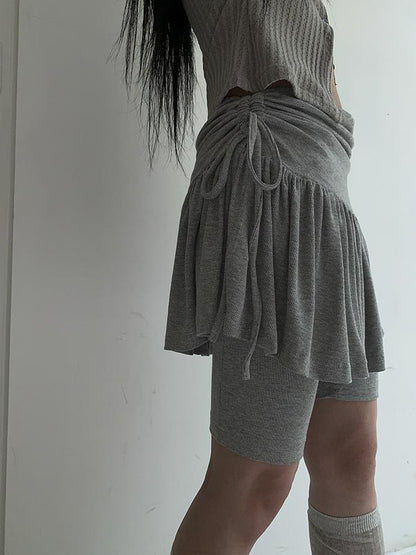 ang project Functional Sporty Layered Drawstring Waist Short Skirt