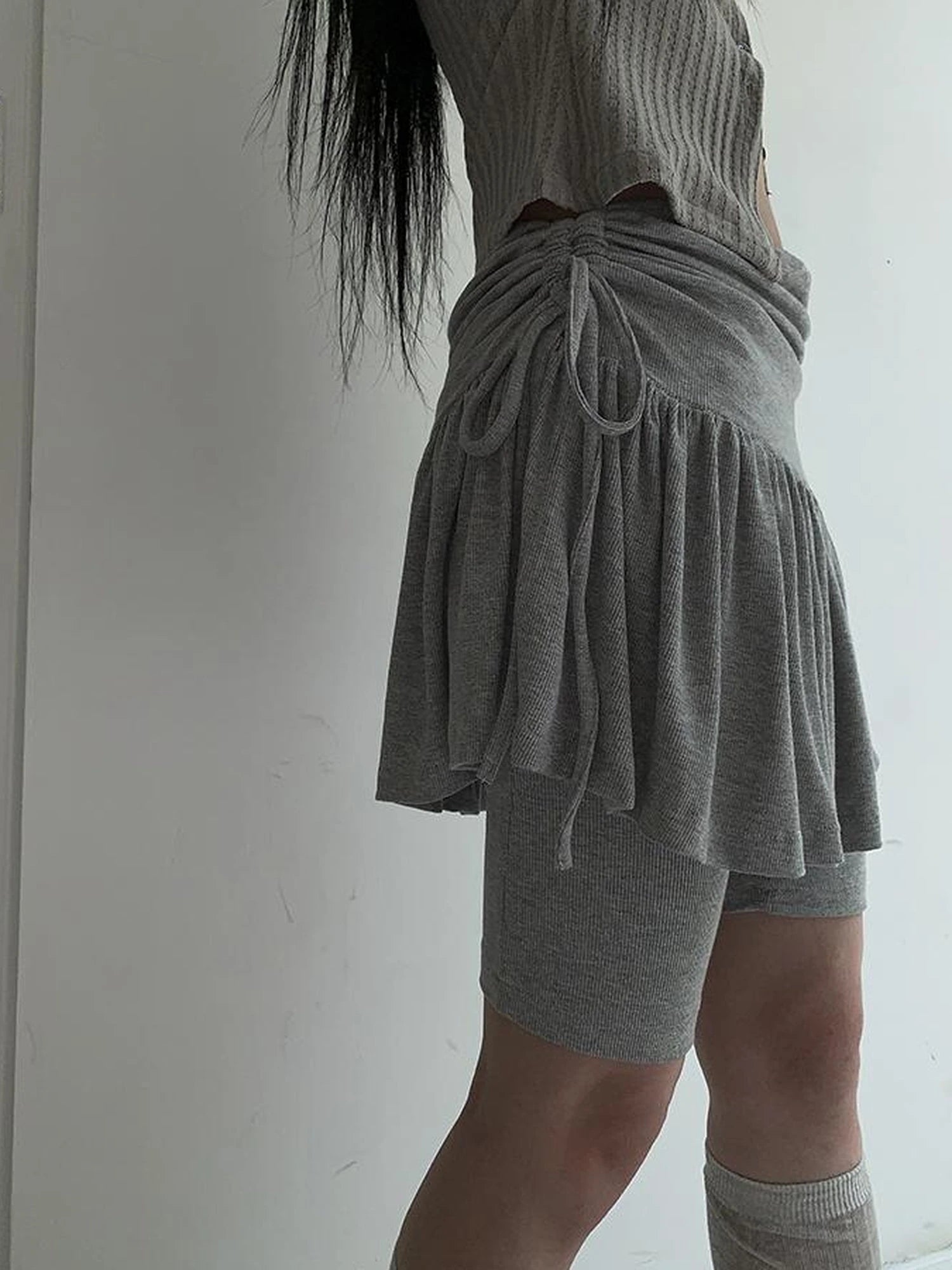 Functional Sporty Layered Drawstring Waist Short Skirt