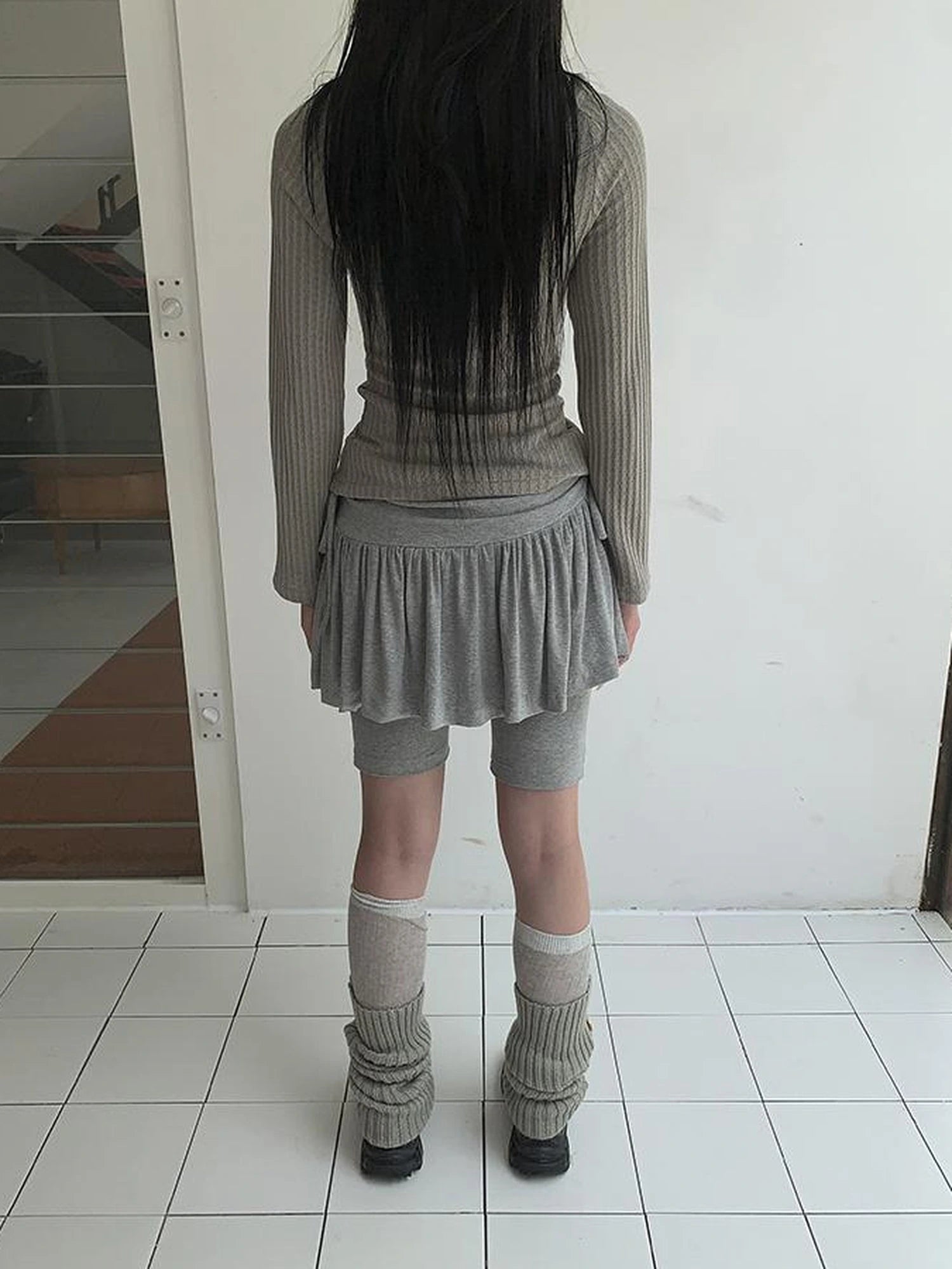 Functional Sporty Layered Drawstring Waist Short Skirt