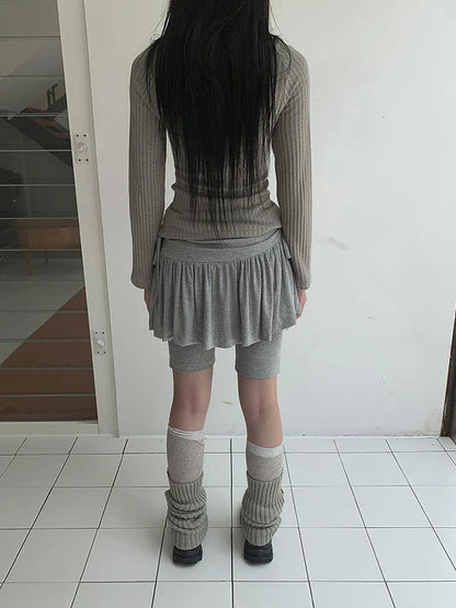 Functional Sporty Layered Drawstring Waist Short Skirt