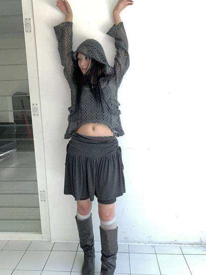 Functional Sporty Layered Drawstring Waist Short Skirt