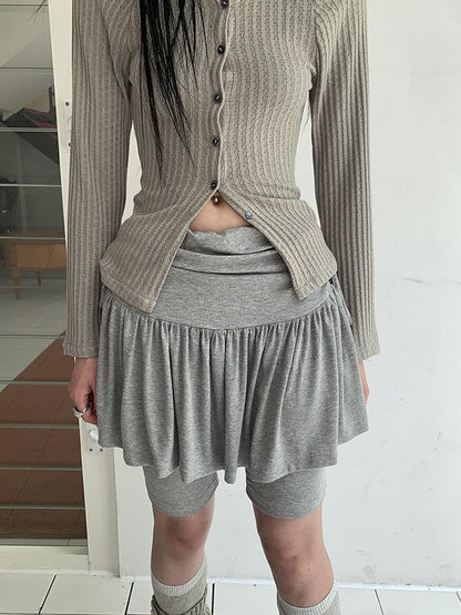 ang project Functional Sporty Layered Drawstring Waist Short Skirt
