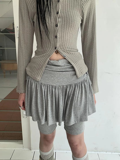 Functional Sporty Layered Drawstring Waist Short Skirt