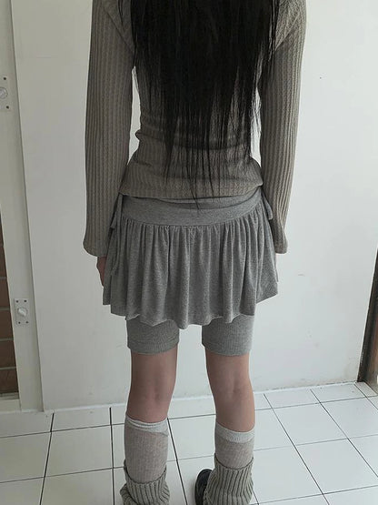 Functional Sporty Layered Drawstring Waist Short Skirt