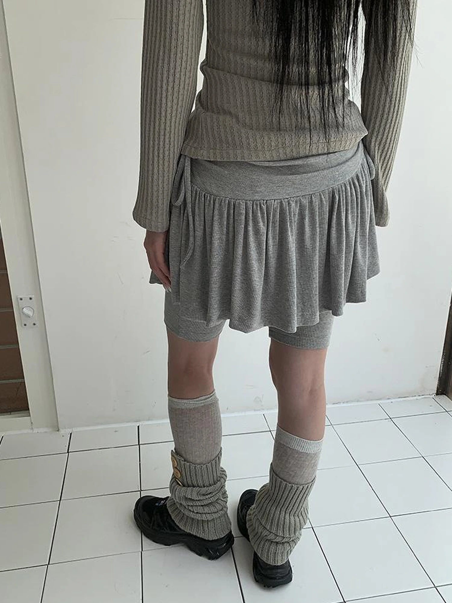 Functional Sporty Layered Drawstring Waist Short Skirt