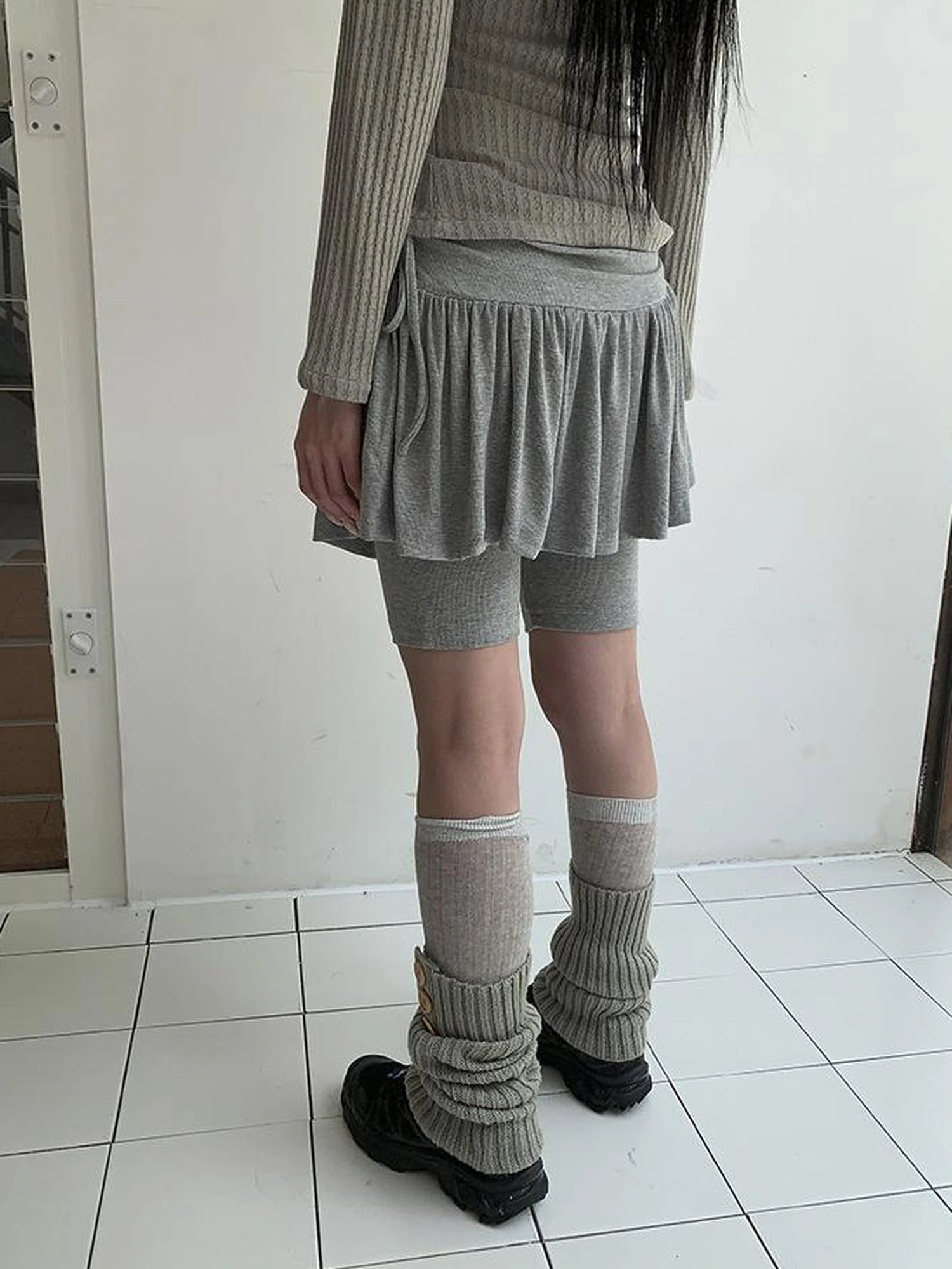 Functional Sporty Layered Drawstring Waist Short Skirt