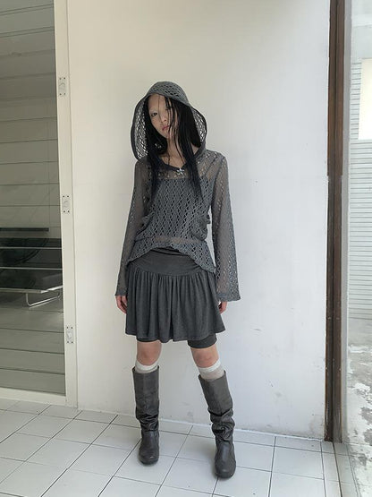 ang project Functional Sporty Layered Drawstring Waist Short Skirt