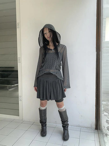 Functional Sporty Layered Drawstring Waist Short Skirt