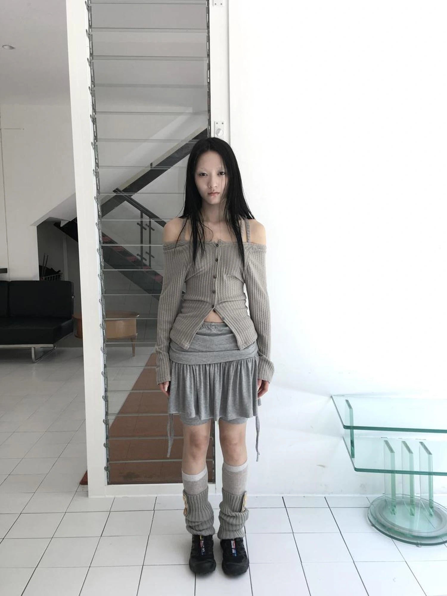 Functional Sporty Layered Drawstring Waist Short Skirt