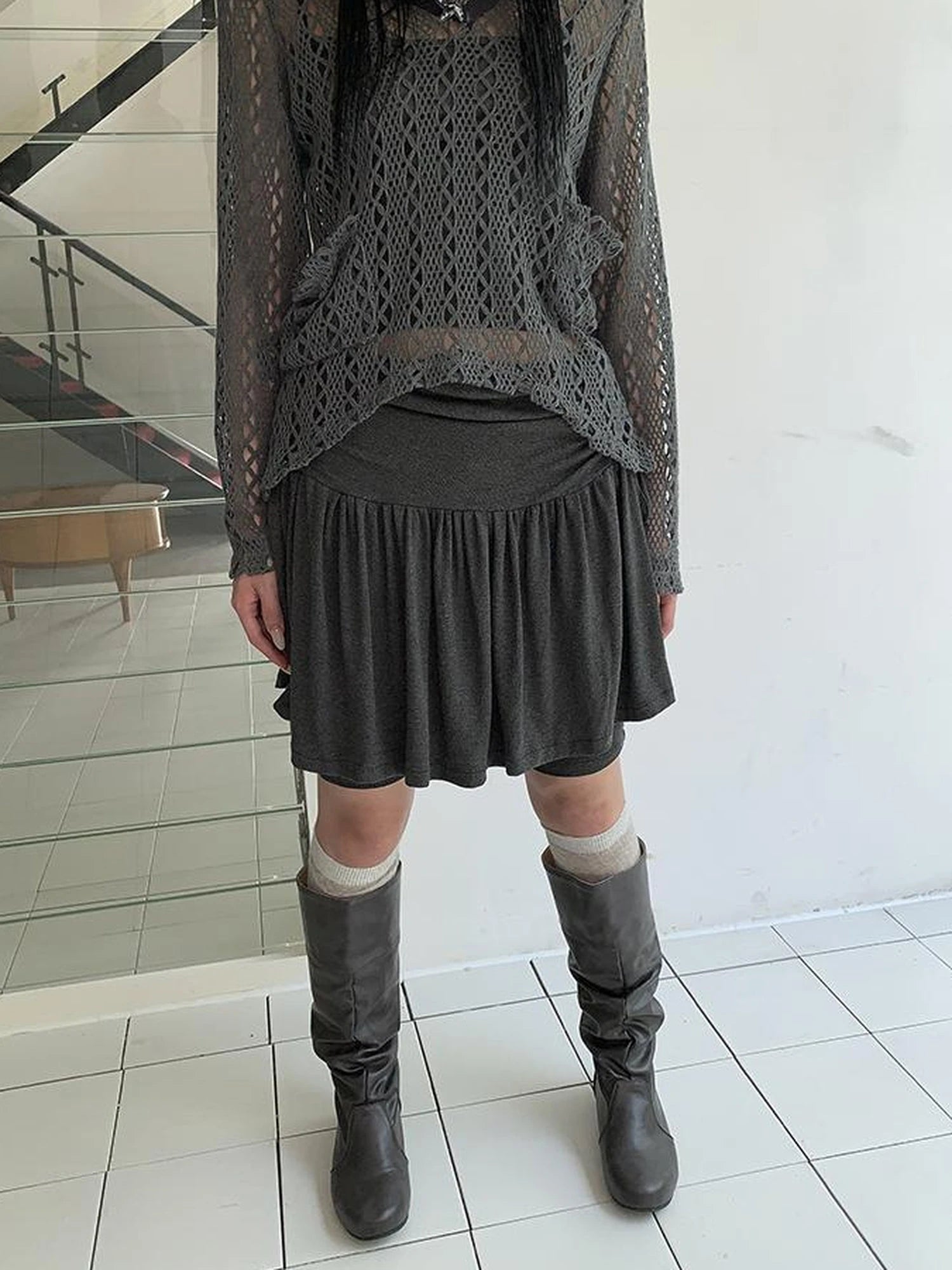 Functional Sporty Layered Drawstring Waist Short Skirt