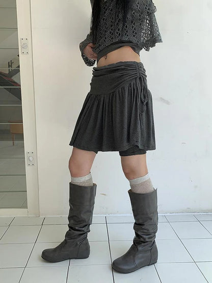 Functional Sporty Layered Drawstring Waist Short Skirt