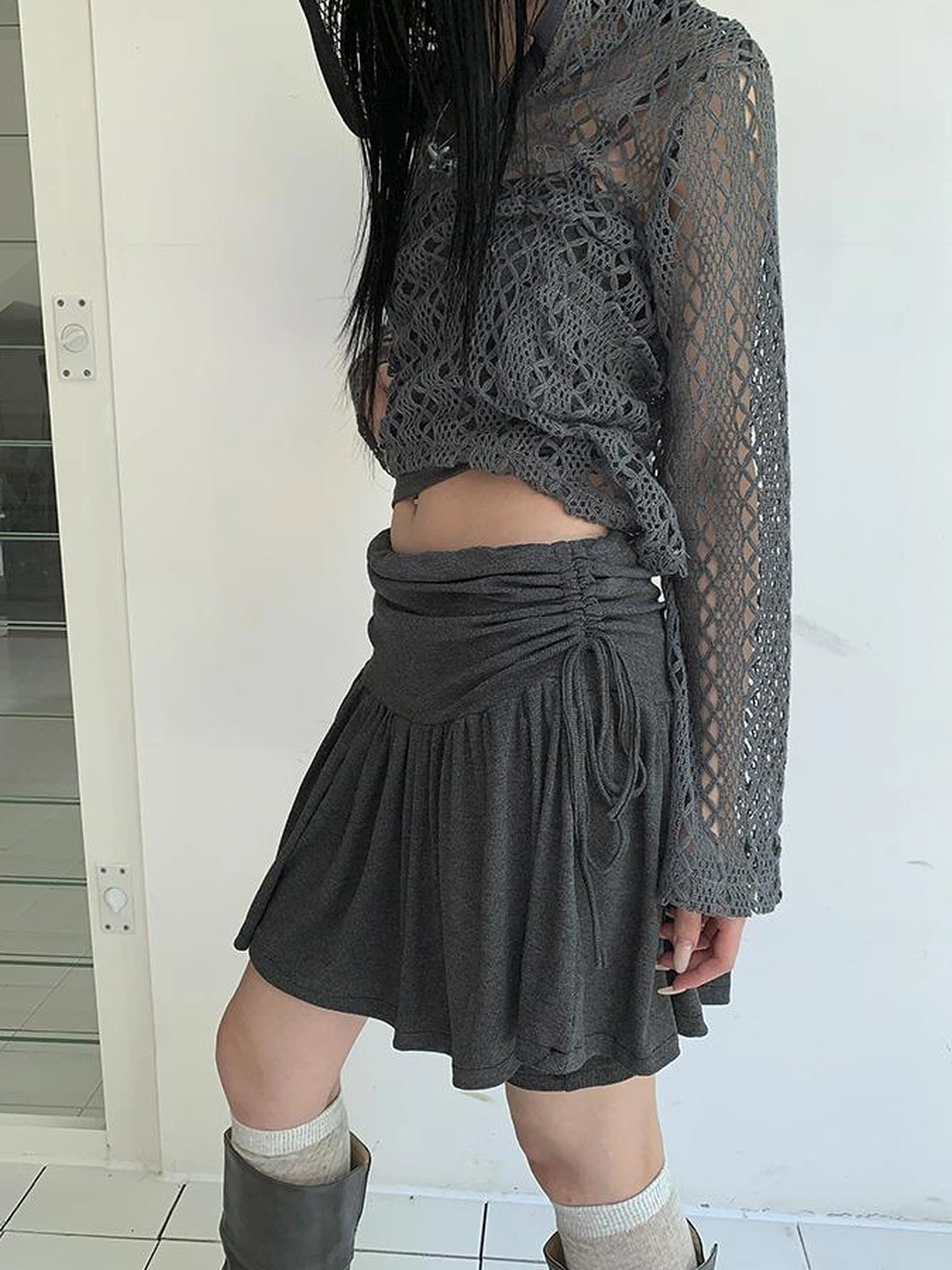 Functional Sporty Layered Drawstring Waist Short Skirt