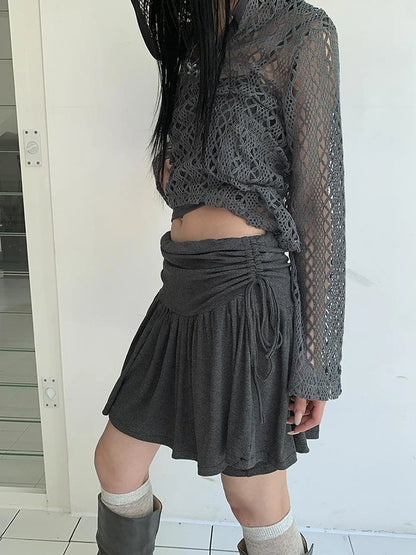 Functional Sporty Layered Drawstring Waist Short Skirt