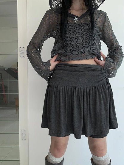 Functional Sporty Layered Drawstring Waist Short Skirt