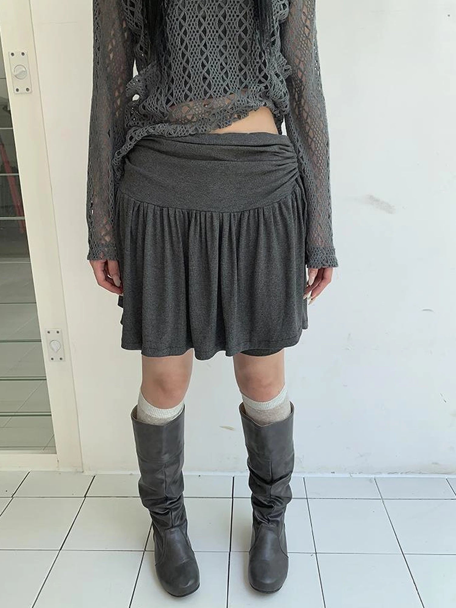 Functional Sporty Layered Drawstring Waist Short Skirt