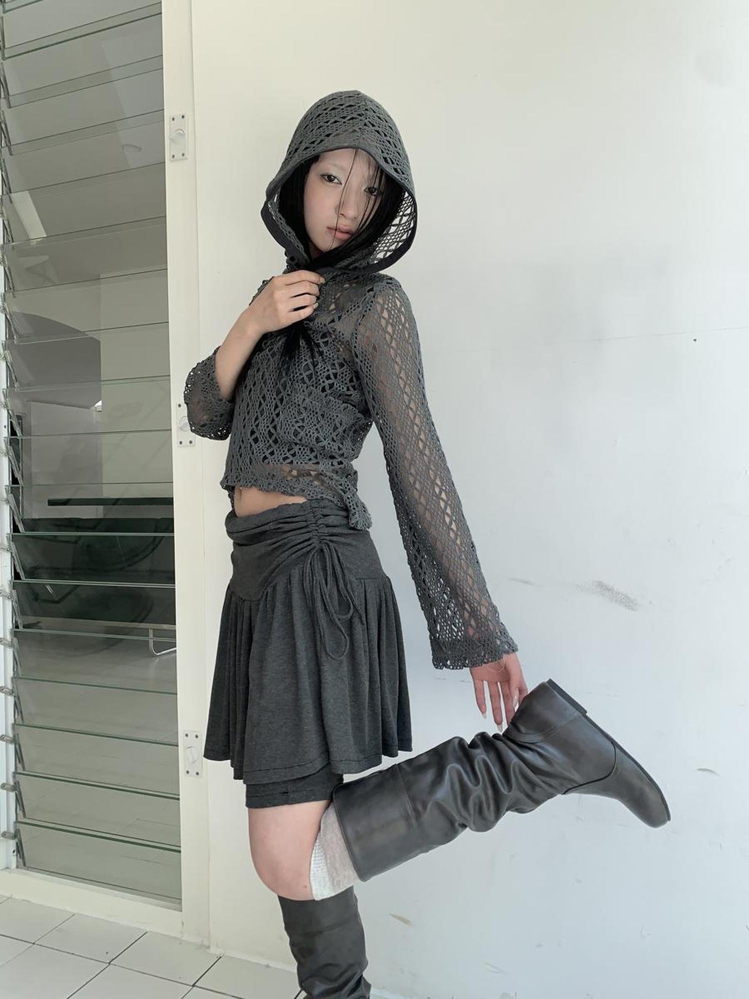 ang project Functional Sporty Layered Drawstring Waist Short Skirt