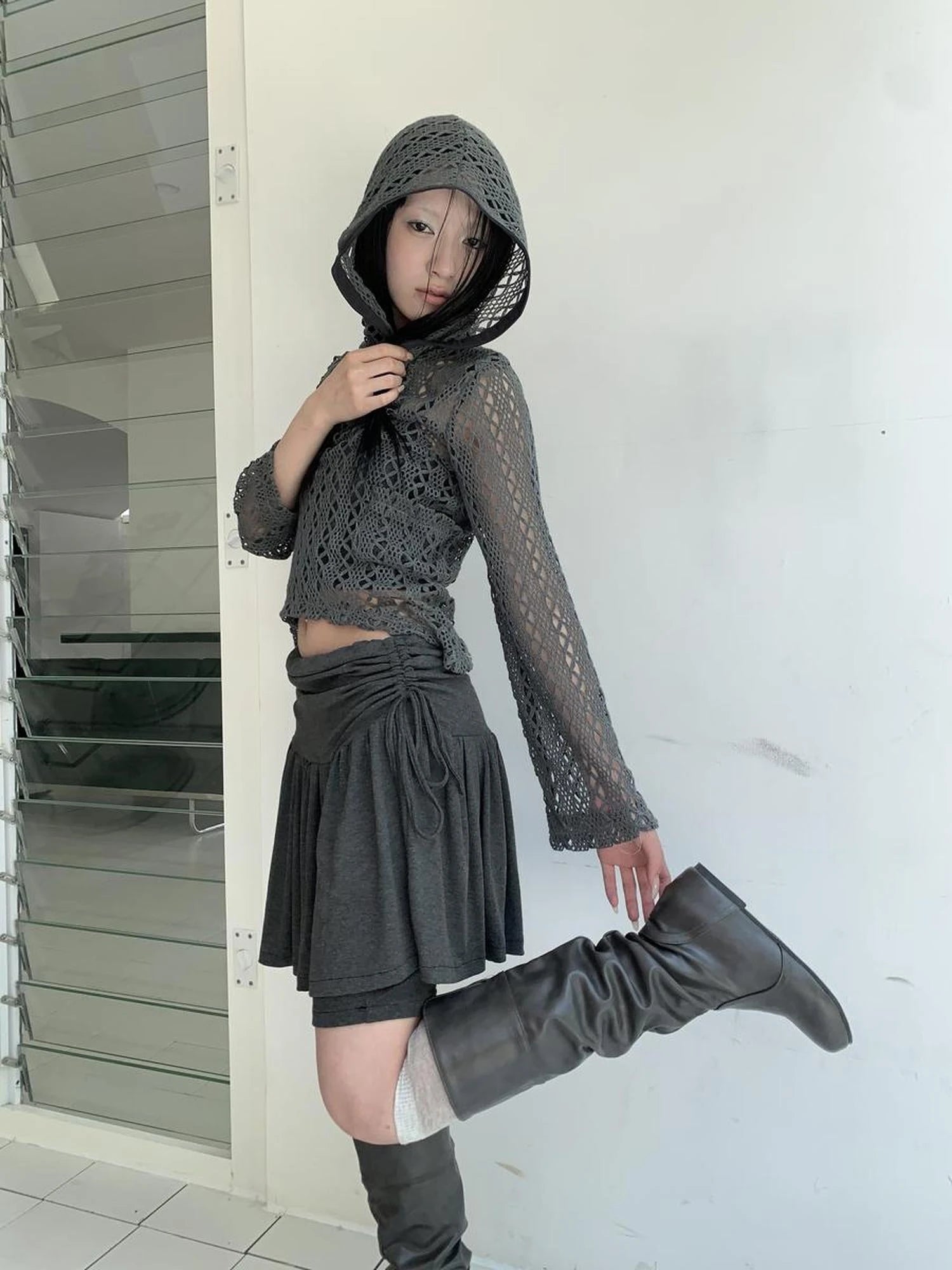 Functional Sporty Layered Drawstring Waist Short Skirt
