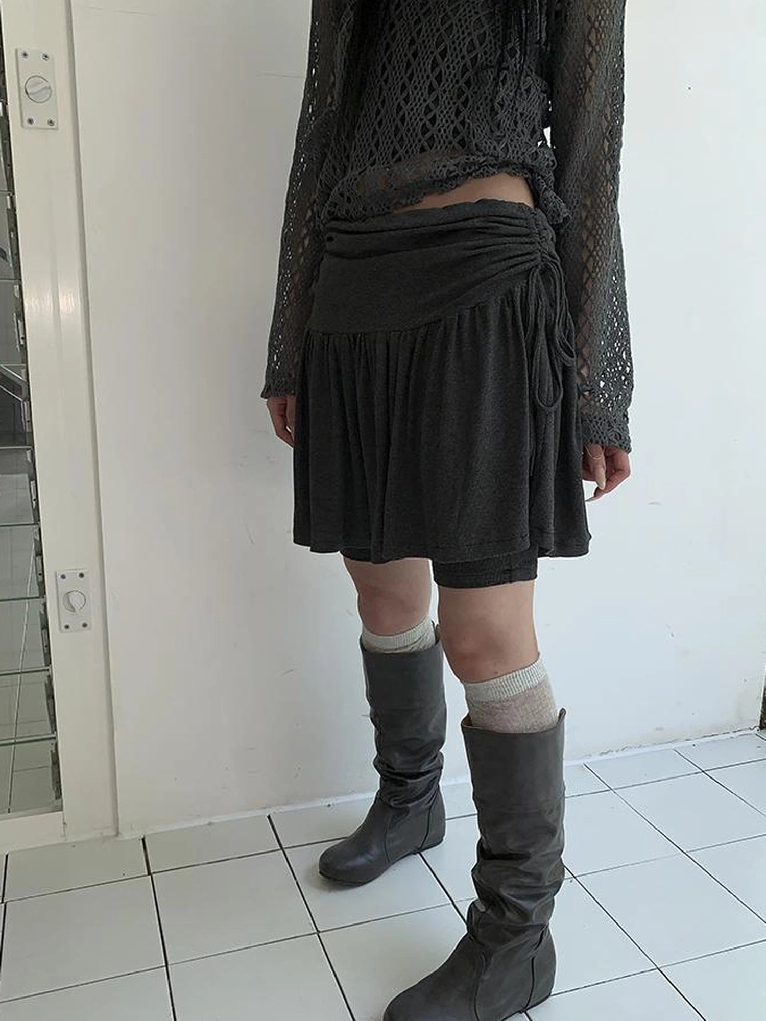 Functional Sporty Layered Drawstring Waist Short Skirt