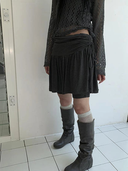 Functional Sporty Layered Drawstring Waist Short Skirt