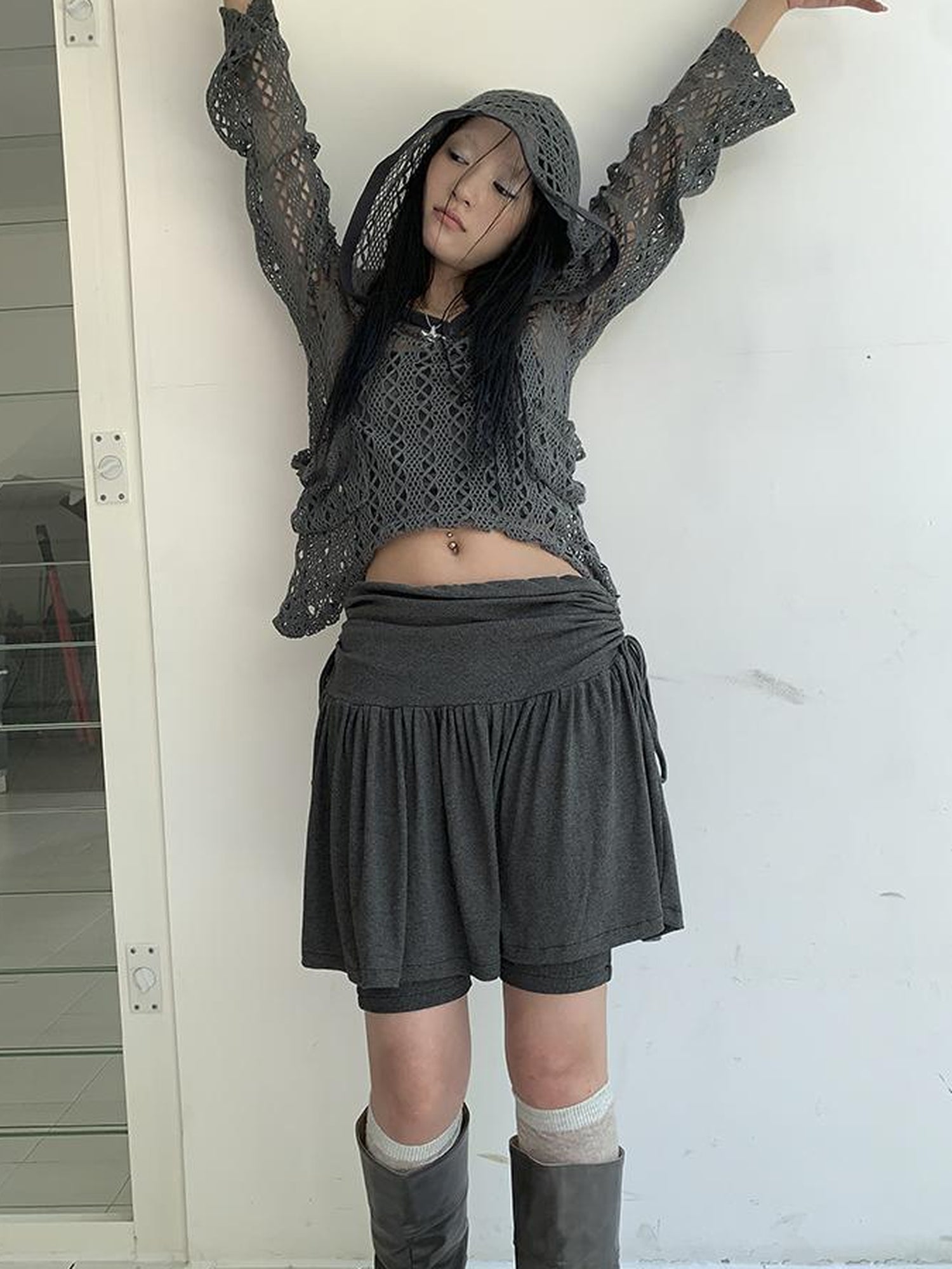 ang project Functional Sporty Layered Drawstring Waist Short Skirt